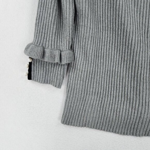 Lane Bryant Sweater Womens 18 Gray Wide Neck Off Shoulder Ruffle Beaded Ribbed - Picture 3 of 12